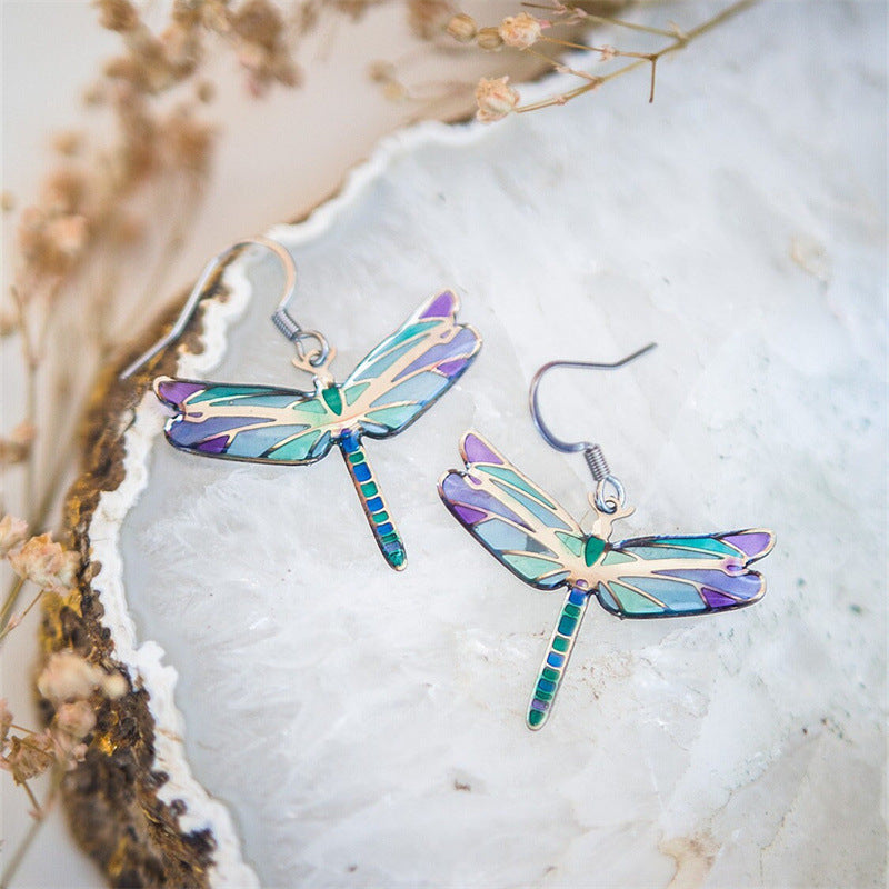 Dragonfly Hook Earrings Fresh And Cute Dragonfly Enamel Dripping-Oil Earrings