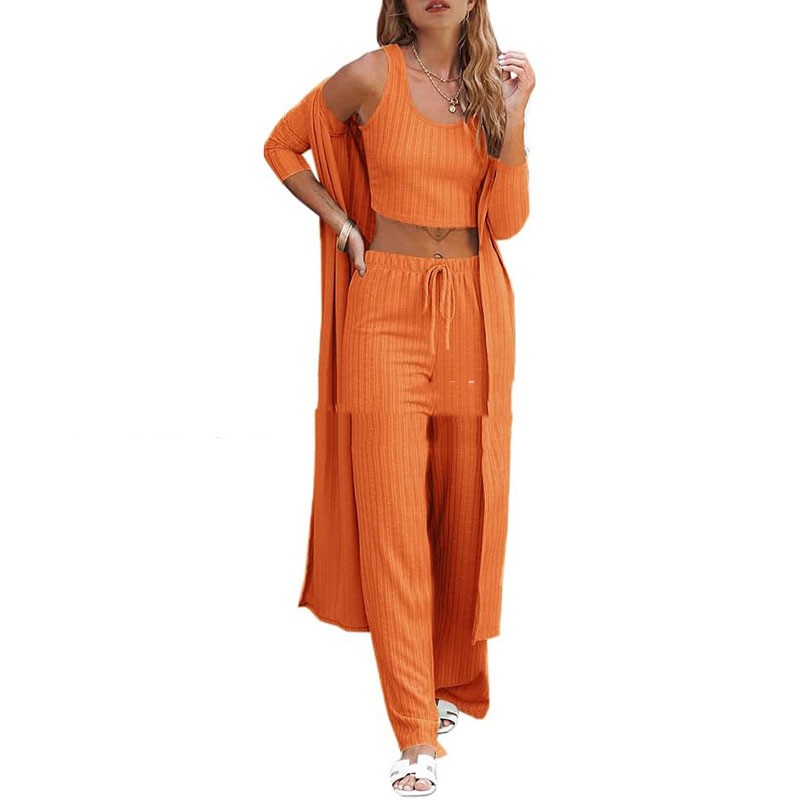 Vest Pants And Robe Three-piece Womens Loungewear Set