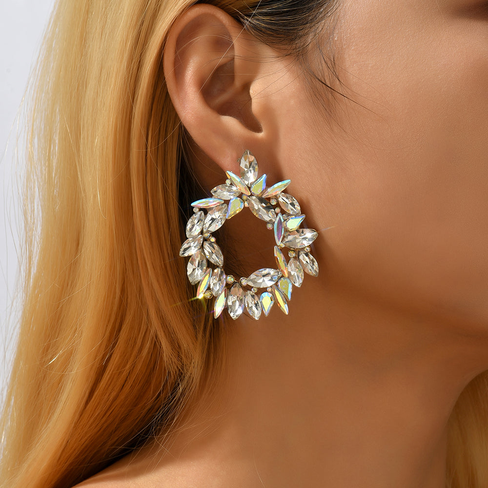 Crystal Wreath Stud Earrings For Women Sparkly Rhinestone Statement Floral Multicolor Jewelry Party Wedding Bridal Prom