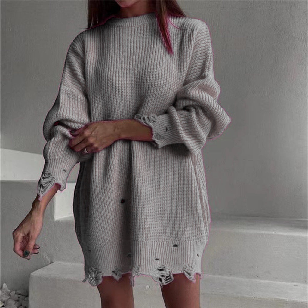 Loose Hole Knitted Pullover Sweater Women