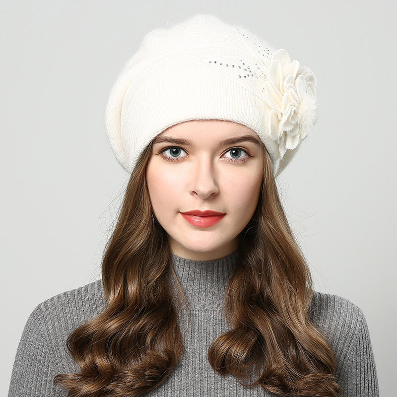 Women’s Woolen Slouch Toque with Flower Decal