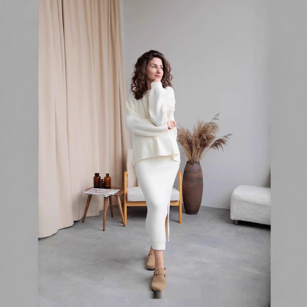 Knitted Overskirt Suit Women's Sweater Split Hip Skirt Elegant
