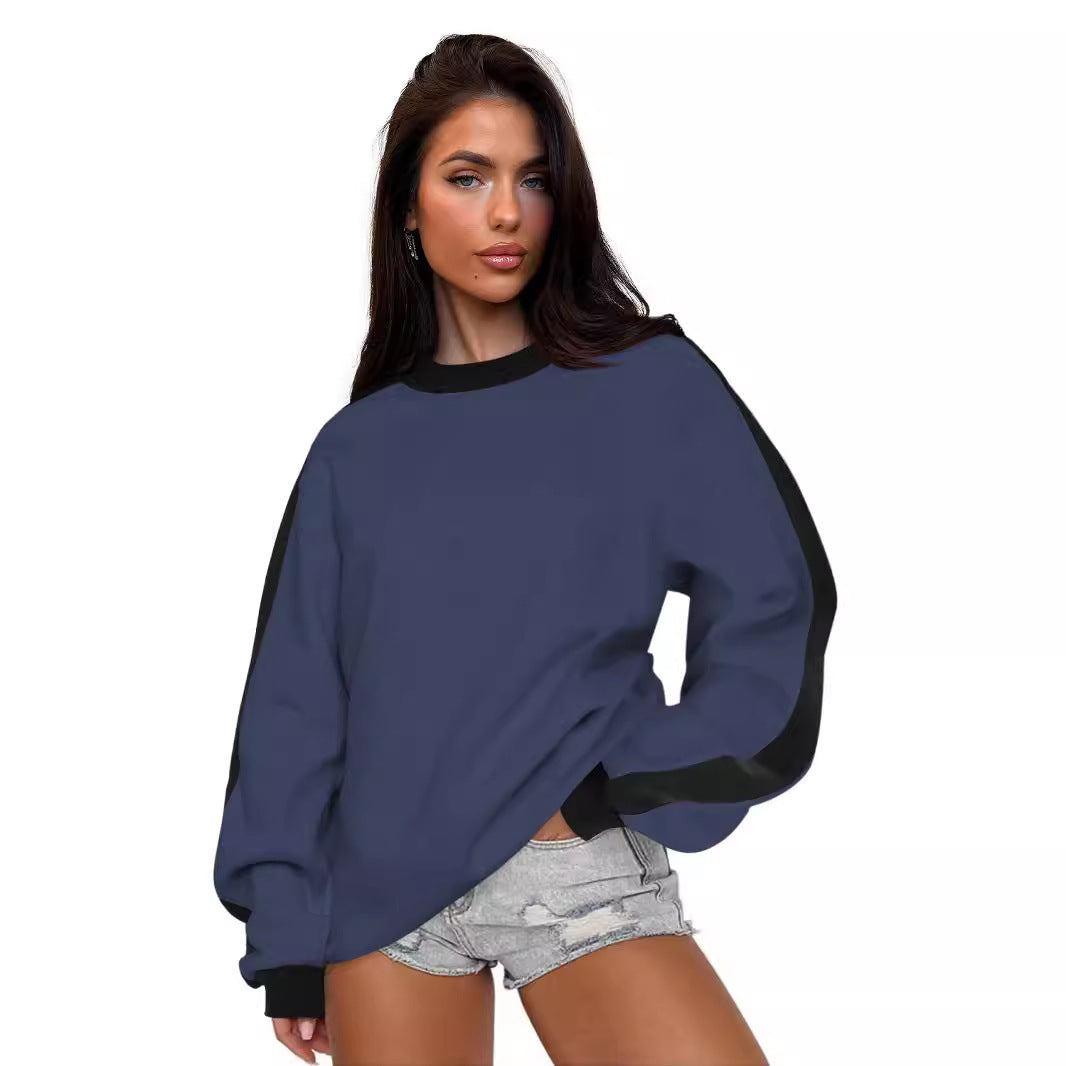 Contrast Color Round Neck Long Sleeve Women’s Sweatshirt