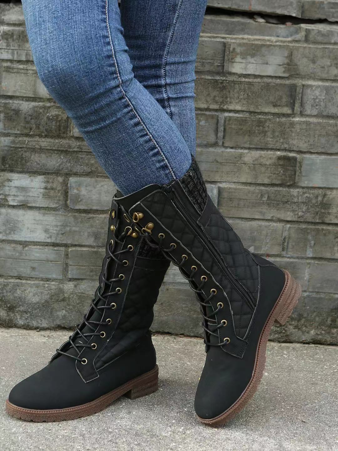 Women's Flat Heel Leather Mid-Calf Boots