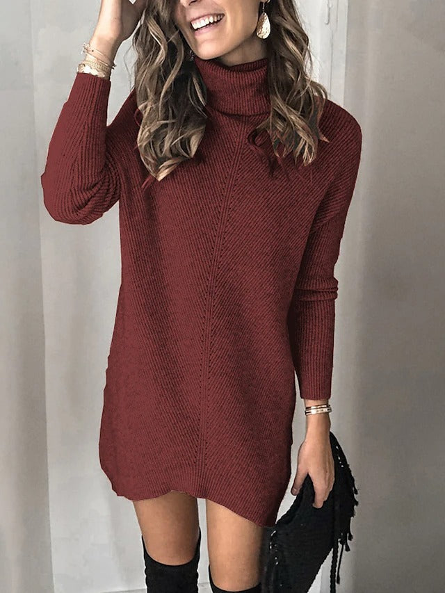 Knitwear Two Lapels Hollow Pullover Sweater Dress