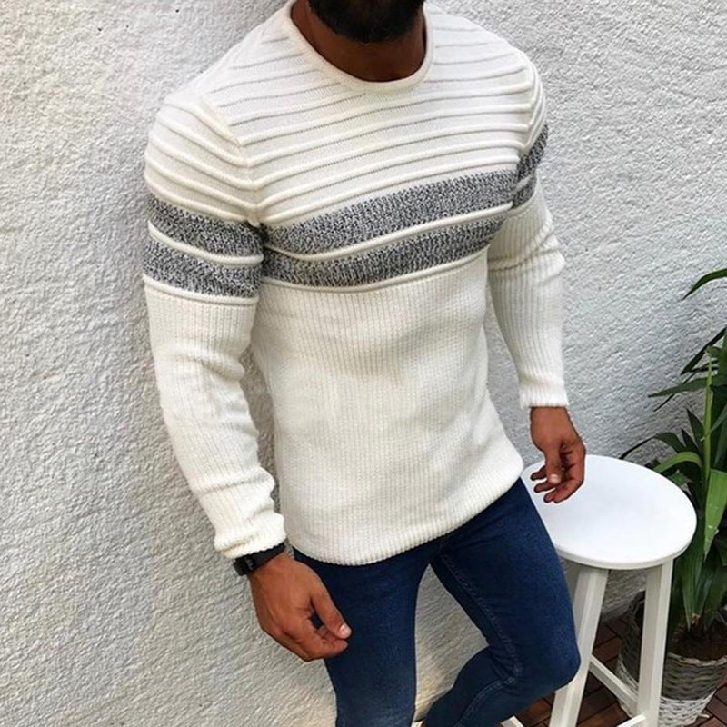 Men’s Striped Round Neck Knit Sweater in 3 Colors S-XXL - Wazzi's Wear