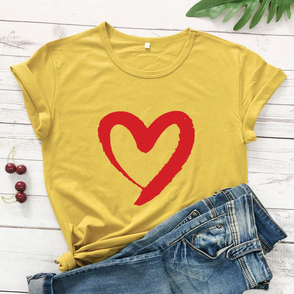 Women’s Short Sleeve Top with Heart in 7 Colors S-3XL - Wazzi's Wear