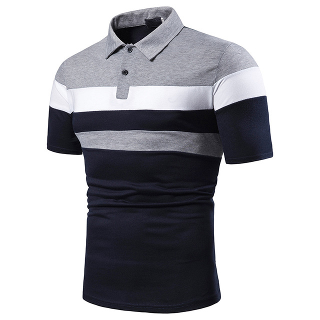 Men’s Striped Colorblock Short Sleeve Top with Lapel in 3 Colors S-3XL - Wazzi's Wear