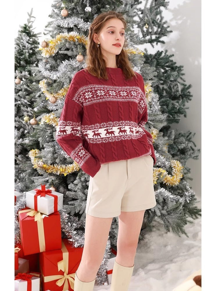 Women's Christmas Knitted Jacquard Loose-fitting Sweater