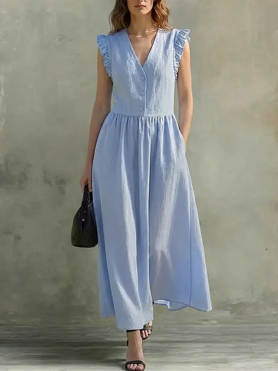 Casual Fashionable Elegant V-Neck Dress With Pockets