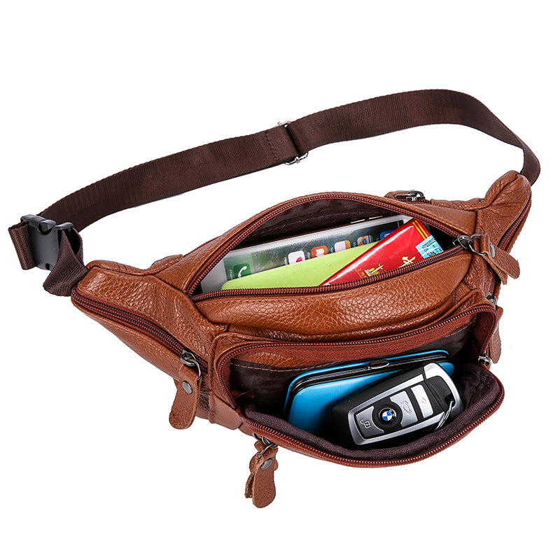 Men's Leather Belt Bag Fanny Pack with Multiple Zippered Pockets in 2 Colors - Wazzi's Wear