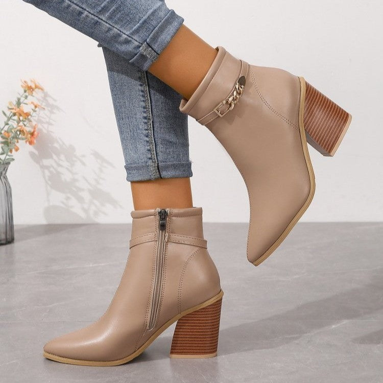 Women's Pointed Toe Chunky Heel Ankle Boots