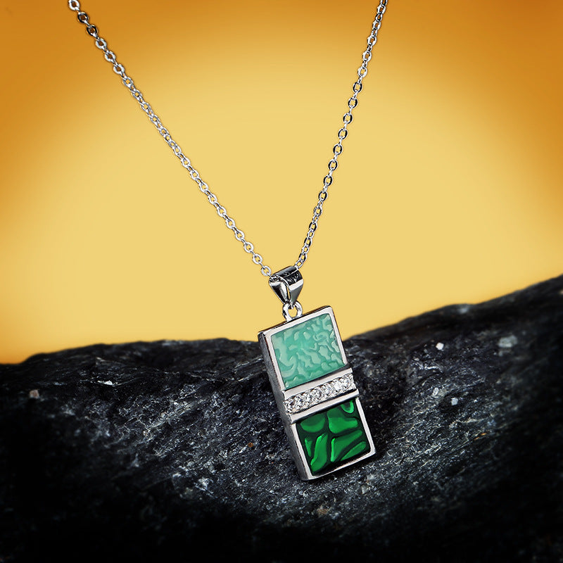 Luxury Round Rectangle Pendant Green Enamel Gemstone