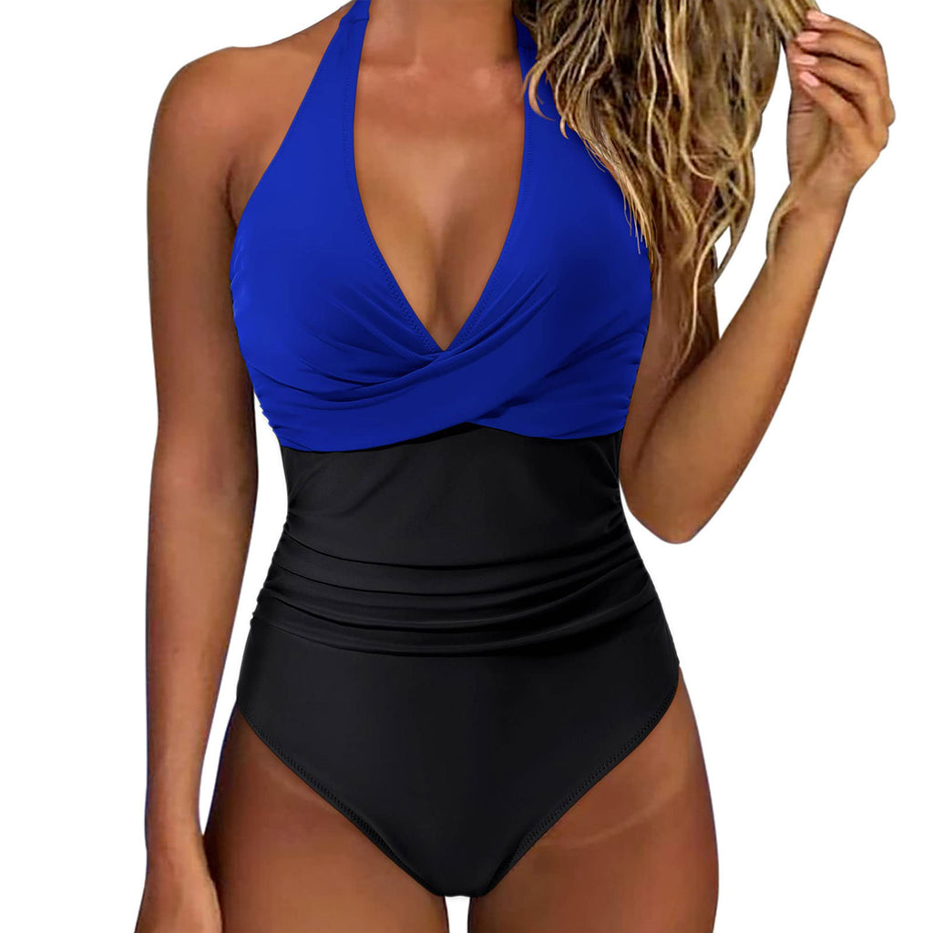 Women's Printed V-Neck One Piece Swimsuit