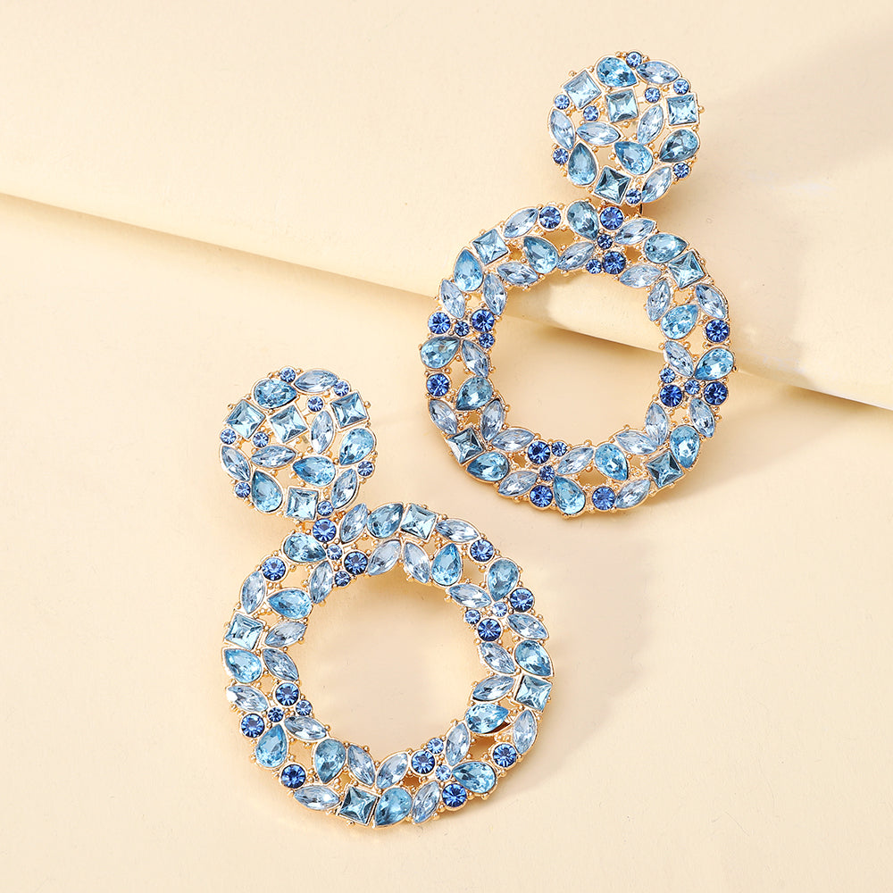 Luxury Elegant Two Tier Full Rhinestone Hollow Circle Statement Dangle Earrings For Women Party Prom Wedding Evening Daily Wear