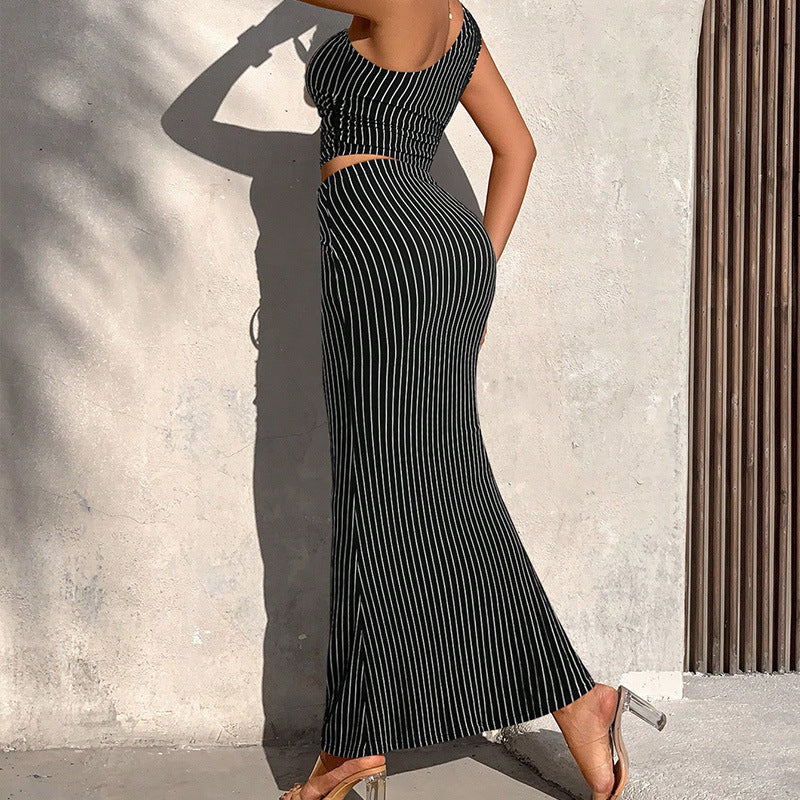 Sleeveless Vest Top And Slim-fit Two-piece Skirt Set