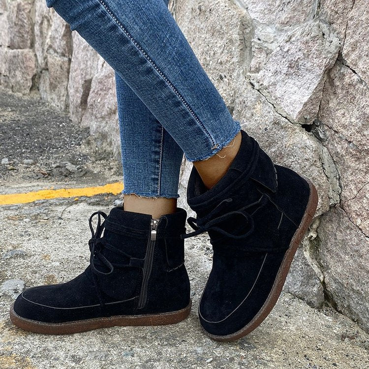 Women’s Suede Moccasin-Style Ankle Boots with Flat Heel