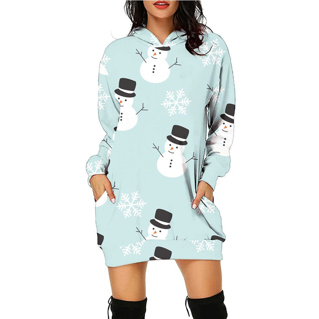 Women's Fashion Casual Printing Christmas Holiday Party Sweater Dress