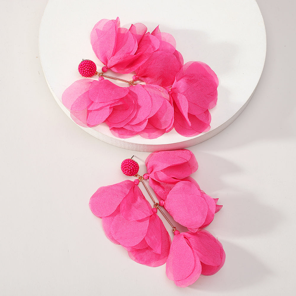 Long Fabric Chiffon Petal Tassel Earrings For Women Bohemian Handmade Jewelry Perfect For Summer Party Tropical Beach Vacation