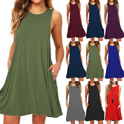 Women’s Sleeveless Casual Pocket Dress with Pockets in 8 Colors Sizes 6-20 - Wazzi's Wear