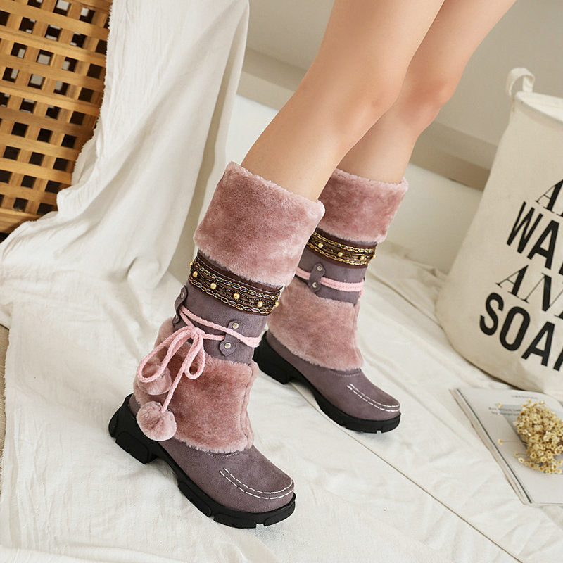 Women's Mid Calf Suede Snow Boots in 4 Colors - Wazzi's Wear