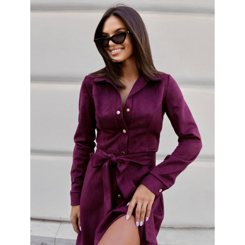 Womens Loose Plus-Size Lace-Up Dress