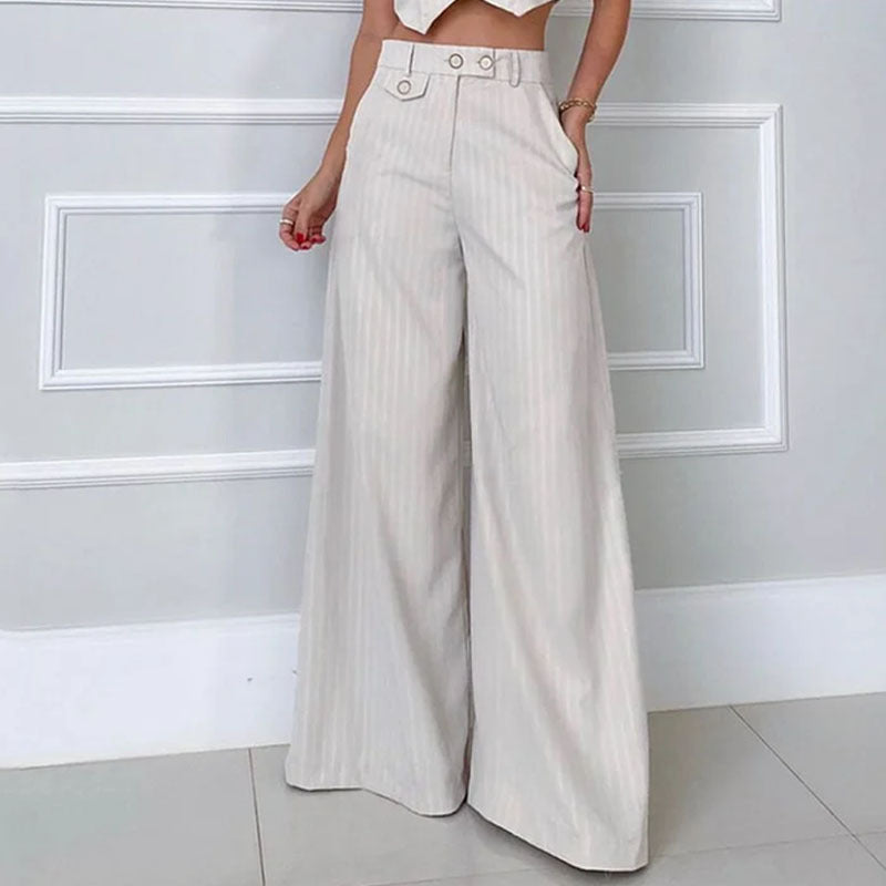 Women’s Striped Sleeveless Vest with Wide Leg Pants Set