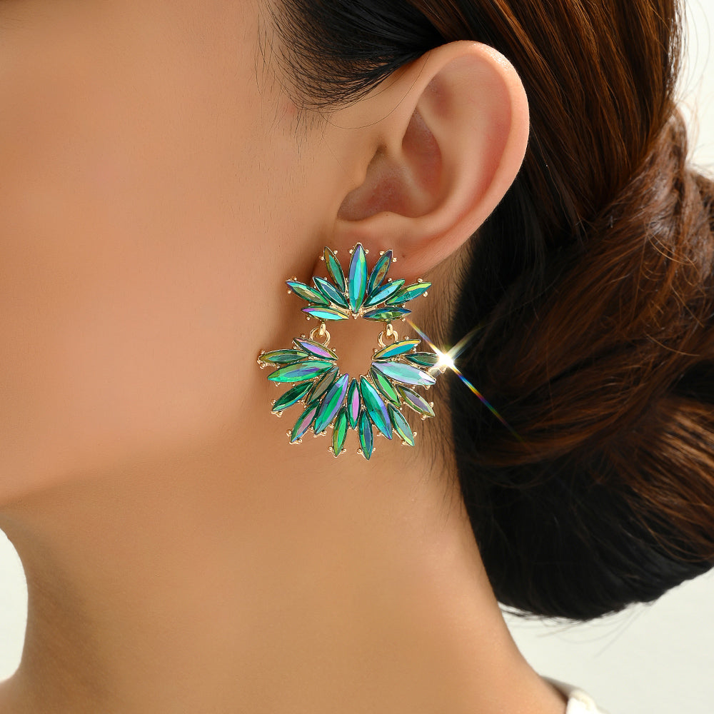 Women's Vintage Elegant Luxury Marquise Rhinestone Floral Drop Earrings Sparkly Jewelry For Bridal Wedding Party Occasions