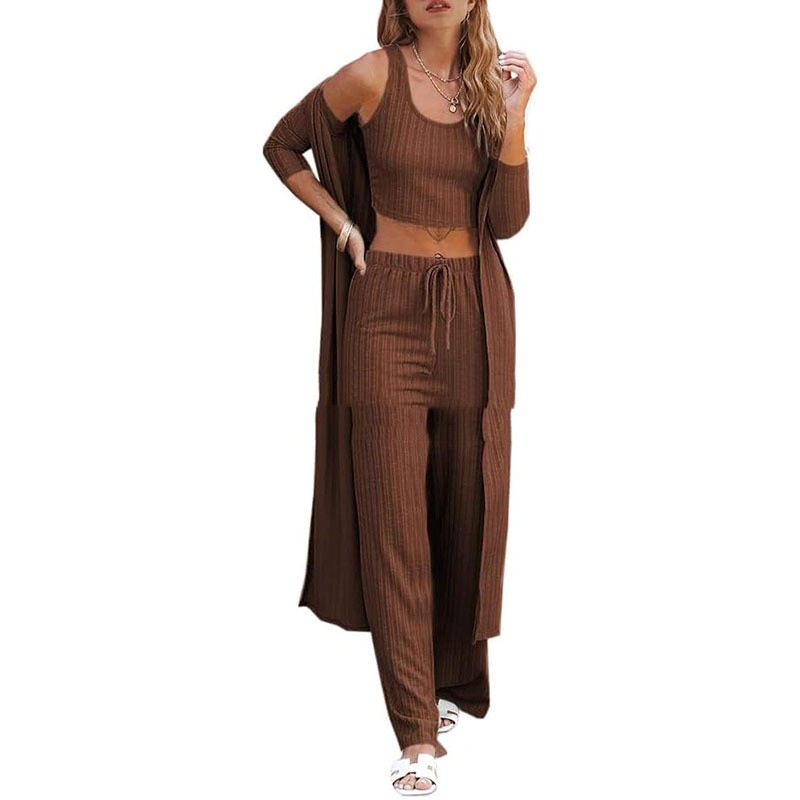 Vest Pants And Robe Three-piece Womens Loungewear Set