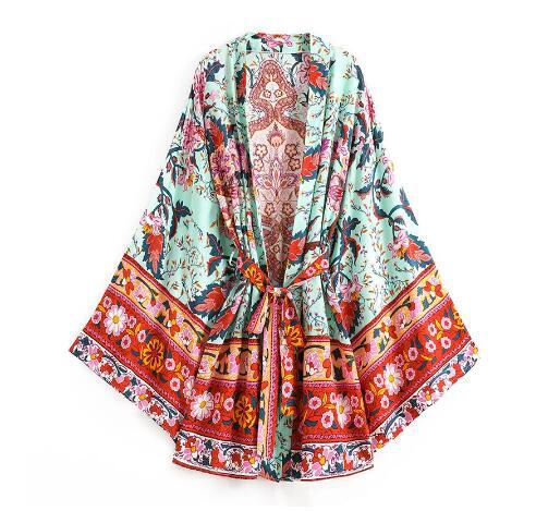 Women’s Bohemian Beach Kimono with Belt in 2 Colors S-L - Wazzi's Wear