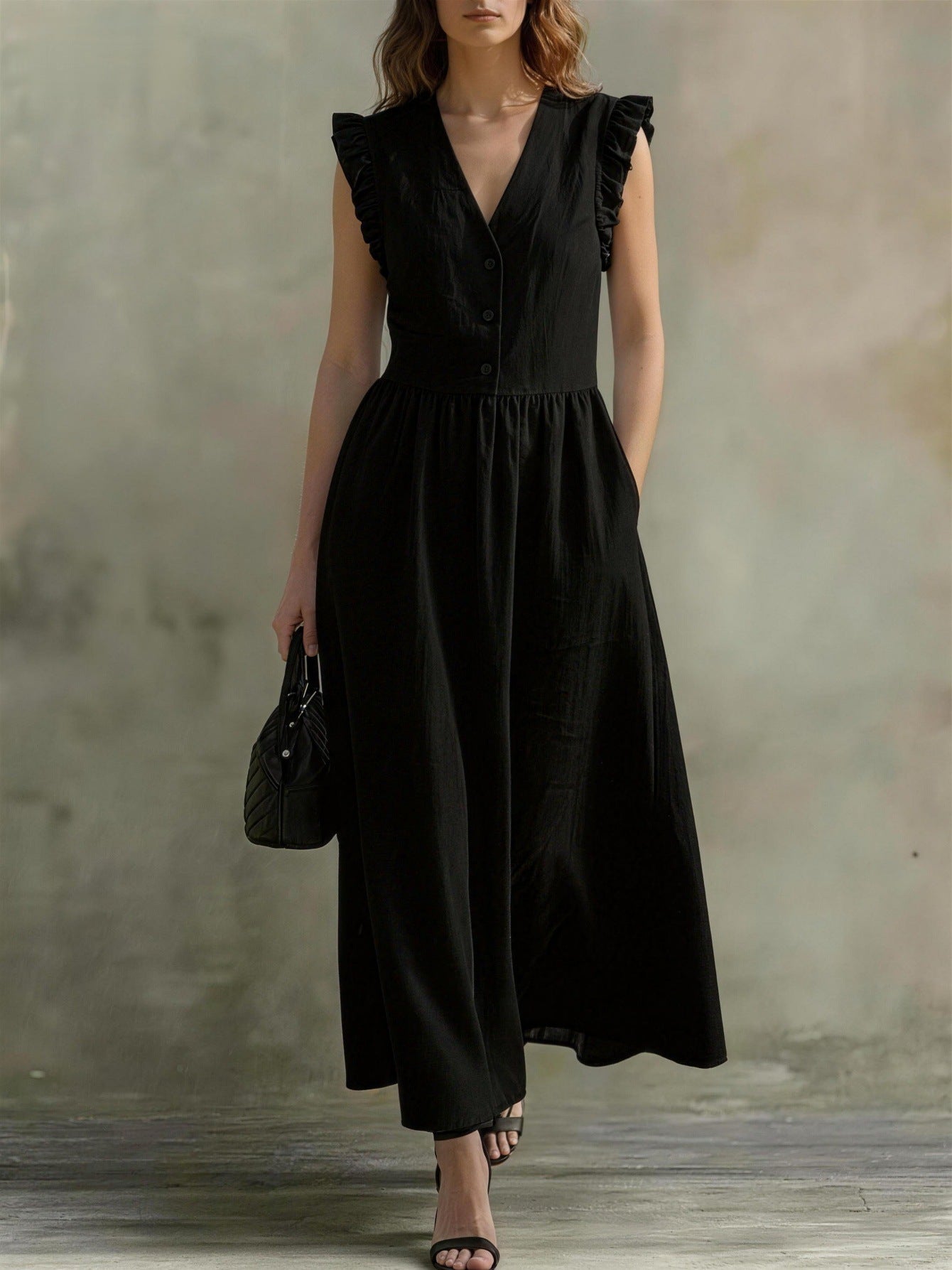 Casual Fashionable Elegant V-Neck Dress With Pockets