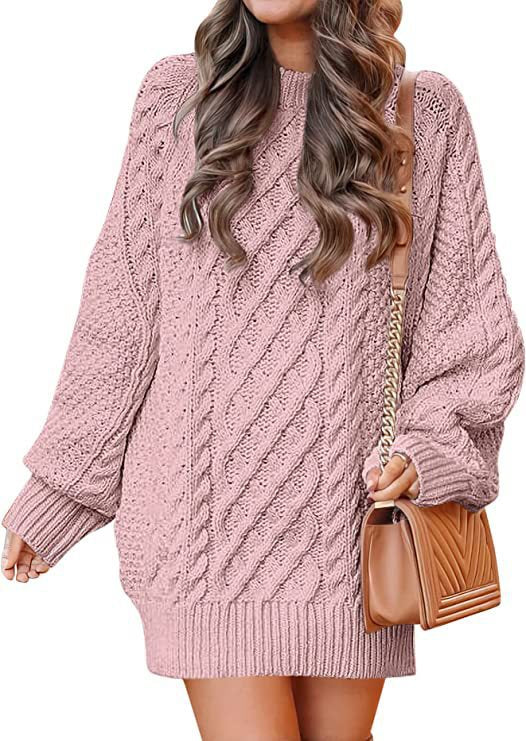 Women's Long Sleeve Twist Knit Mid-Length Sweater Dress in 11 Colors S-L - Wazzi's Wear