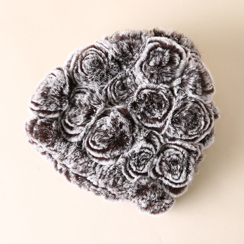 Women’s Fur-Lined Toque with Floral Design