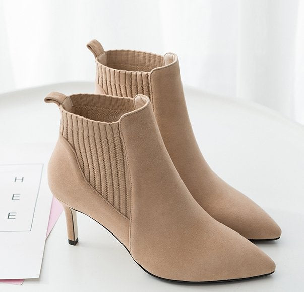 Women's Suede Stiletto Boots with Pointed Toe