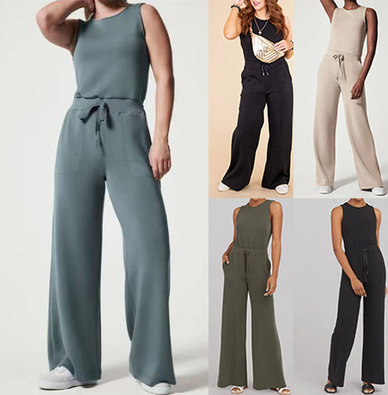 Women’s Sleeveless Wide Leg Jumpsuit with Pockets S-5XL - Wazzi's Wear