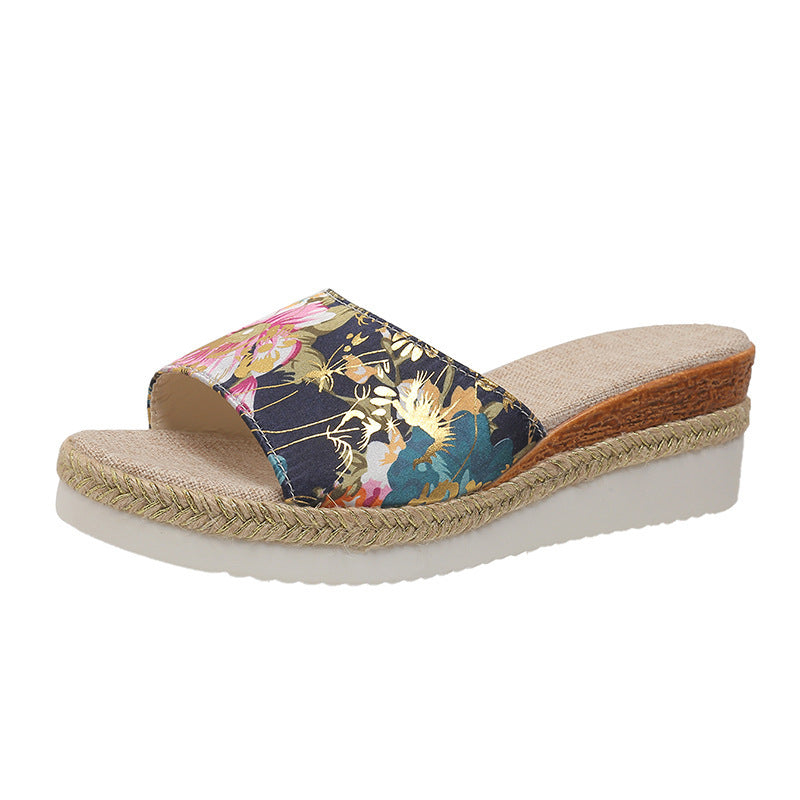 Women's Floral Wide Strap Wedge Sandals