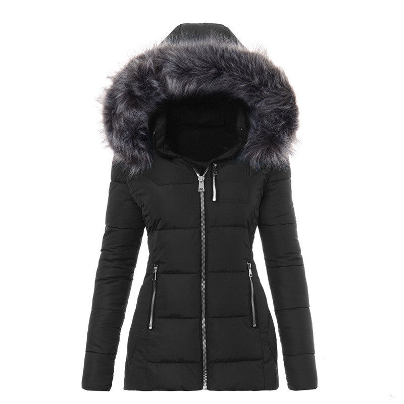 Women’s Quilted Zipper Jacket with Fur-Lined Hood in 5 Colors S-3XL - Wazzi's Wear