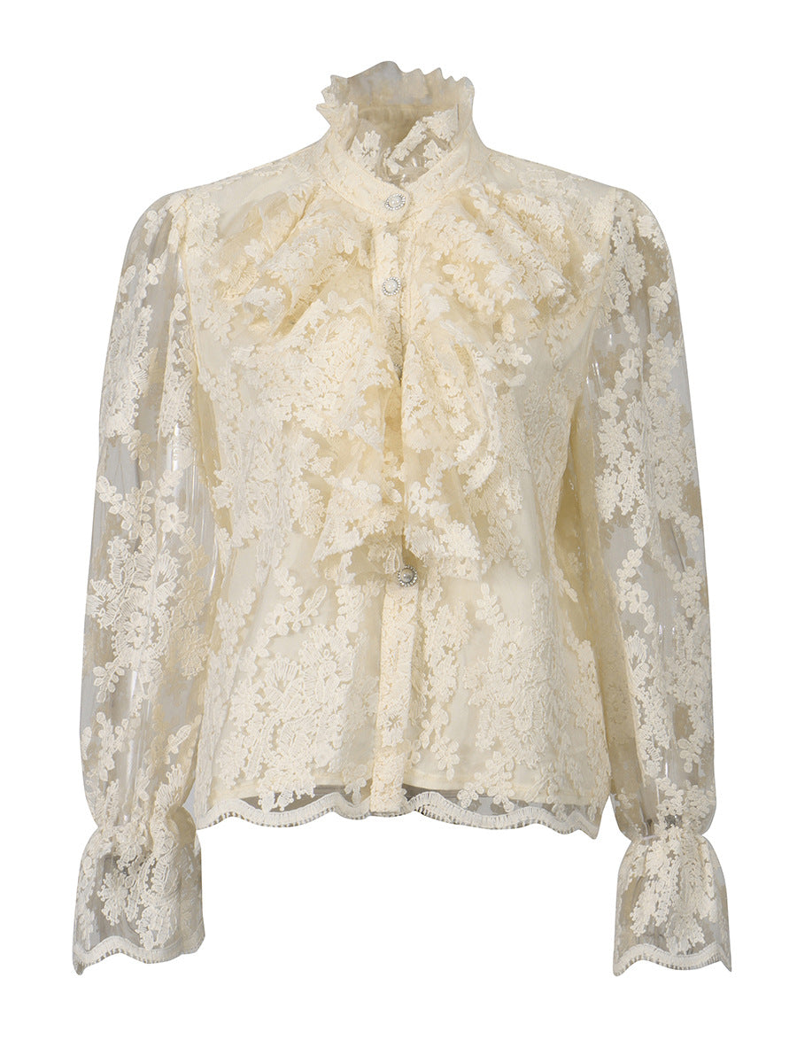 Retro 3D Floral Lace Long-Sleeved Shirt