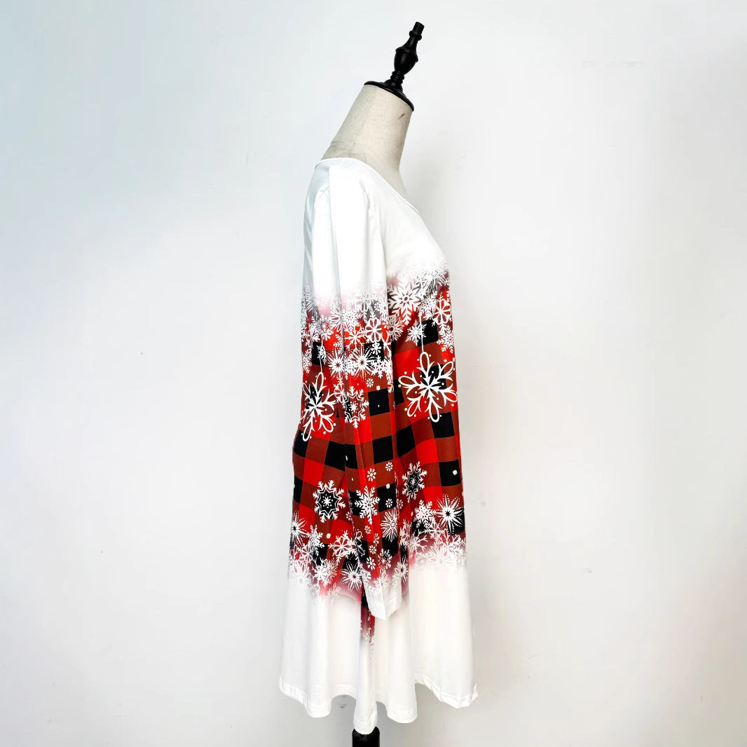 Christmas Snowflake Plaid Gradient Mini Dress