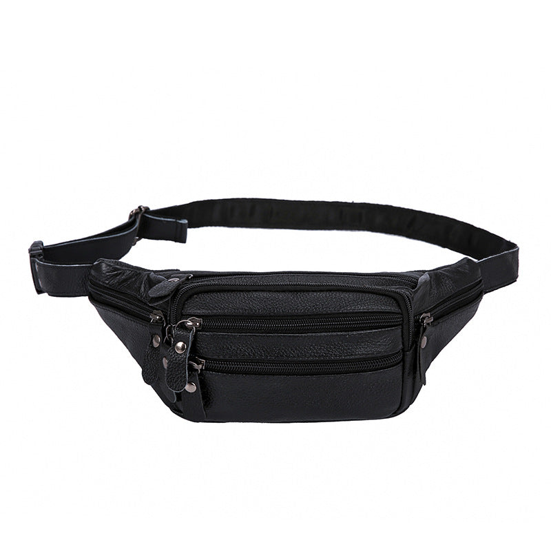 Men's Leather Belt Bag Fanny Pack with Multiple Zippered Pockets in 2 Colors - Wazzi's Wear