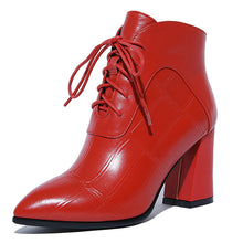 Load image into Gallery viewer, Women’s Thick High Heel Leather Boots with Side Zipper in 2 Colors - Wazzi&#39;s Wear