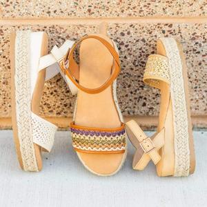 Women’s Braided Linen Platform Wedge Sandals in 3 Colors - Wazzi's Wear