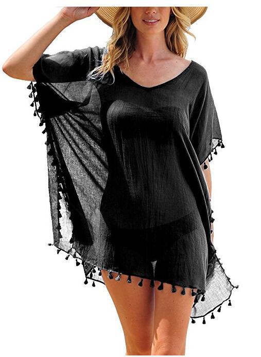 Women’s One Size Fringed Beach Cover-Up in 21 Colors - Wazzi's Wear