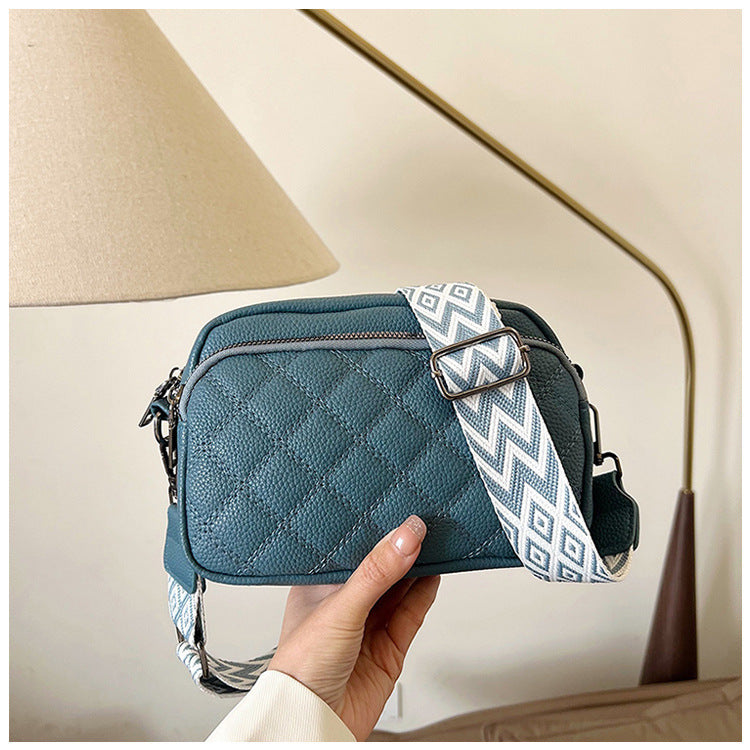 Diamond Pattern Soft PU Leather Shoulder Bag with Geometric Strap