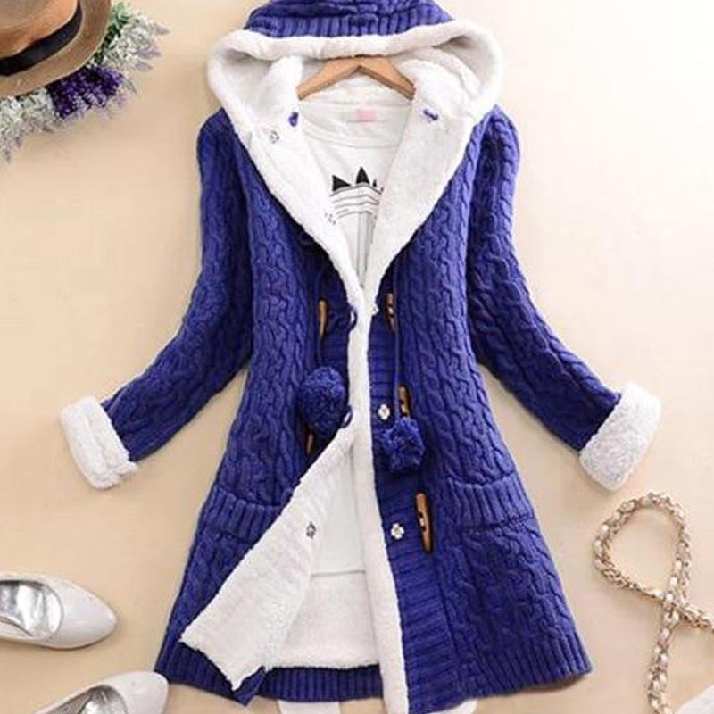 Women's Plush Hooded Knit Cardigan Coat with Buttons and Pockets in 6 Colors S-5XL - Wazzi's Wear