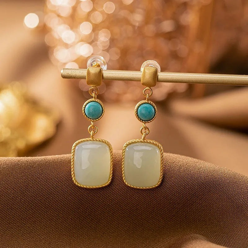 Fashion Square Hetian Jade Ear Studs Women