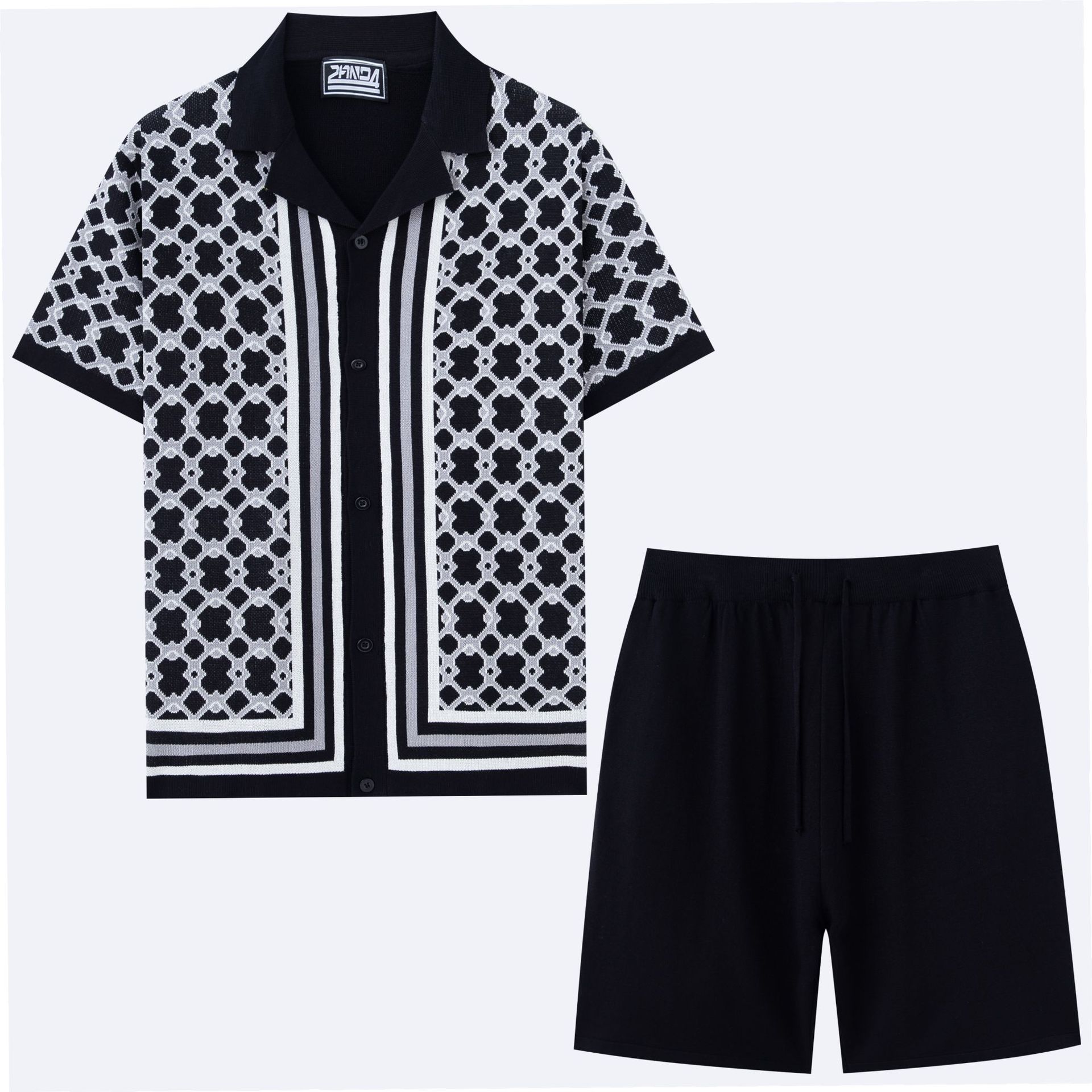 Geometric Jacquard Mens Cuban-Neck Knit Suit