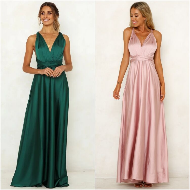 Women’s V-Neck Sleeveless Open-Back High Waist Gown in 2 Colors S-XXL - Wazzi's Wear