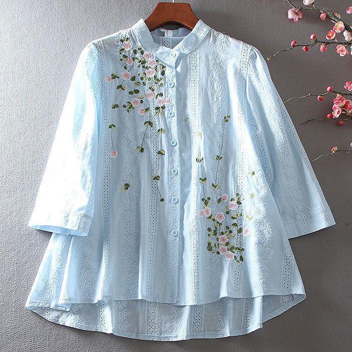 Vintage Lace Shirt Women's Ruffled Embroidered Top