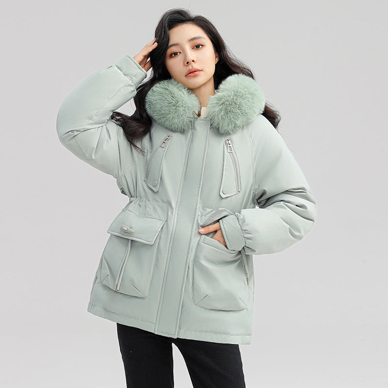 Women's Thick Plush Winter Jacket with Fur-Lined Hood